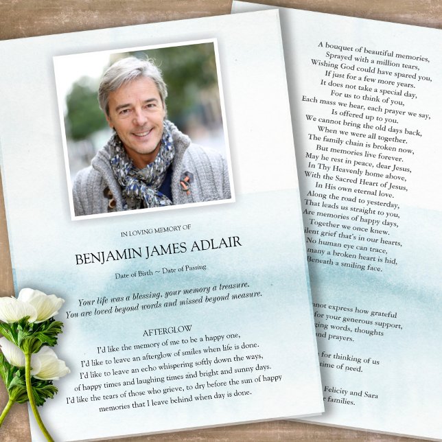 Memorial Blue Beileid Beerdigung Danke Karte (Sympathy floral Celebration of Life, In Loving Memory, Forever in our Hearts Funeral thank you cards)