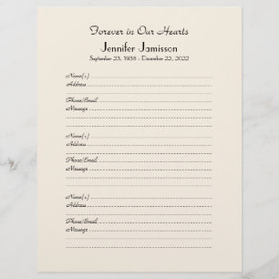 Memorial Book Binder Filler Page, Off White