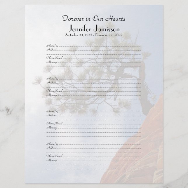 Memorial Book Filler Anmeldung Seite Bonsai Tree (Vorderseite)