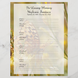 Memorial Book Filler Sign-In Page Gelben Schmetter