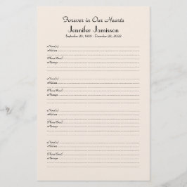 Memorial Book Mini Binder Filler Anmeldeseite