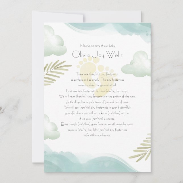 Memorial Card für Babyfußabzüge Ankündigung (Vorderseite)