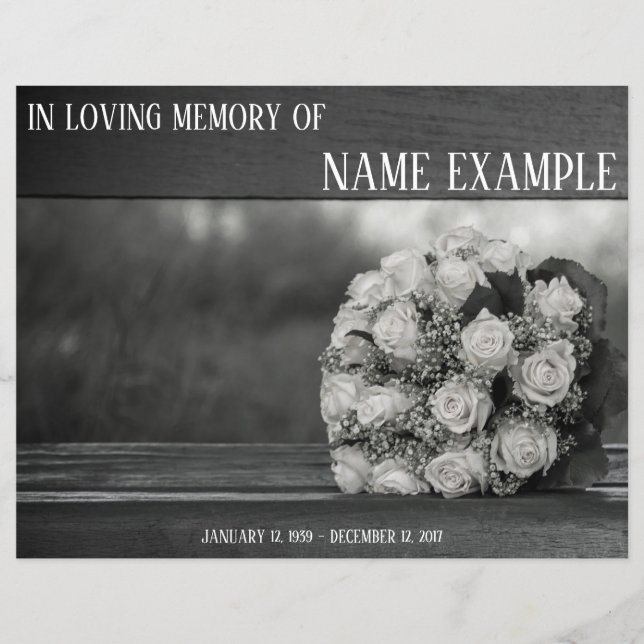Memorial Cards Ein Strauß mit weißen Rosen-Monochr (Vorderseite)