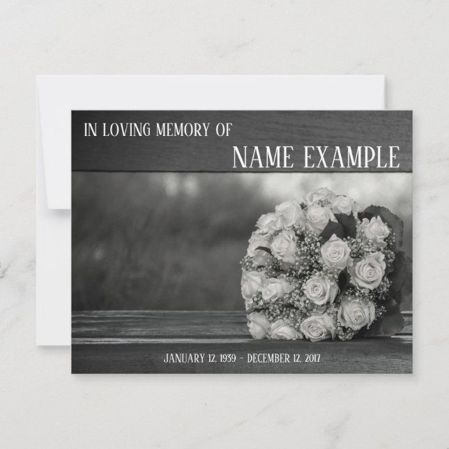 Memorial Cards Ein Strauß mit weißen Rosen-Monochr (Vorderseite)
