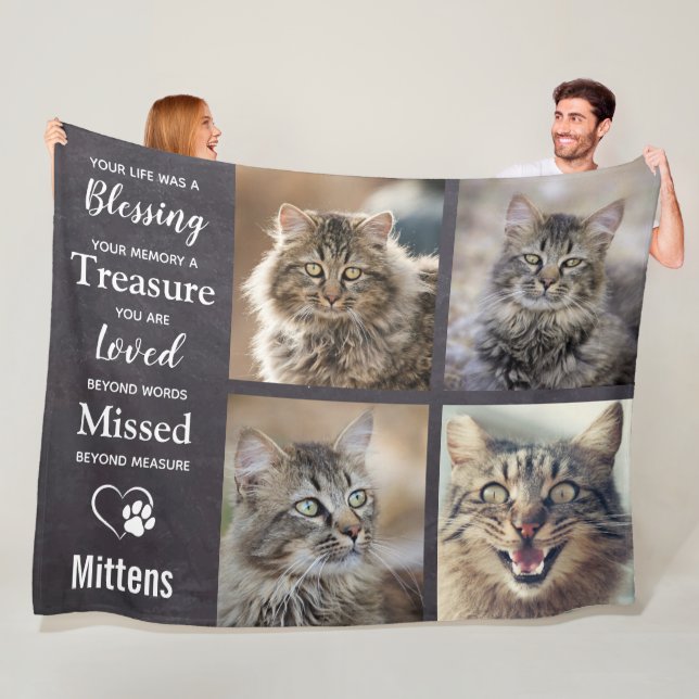 Memorial Cat Keepake Pet Loss Foto Collage Fleecedecke (Beispiel)