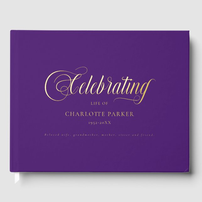  Memorial "Celebrating life of" Purple Gästebuch (Vorderseite)