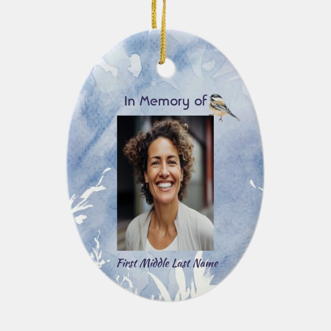 Memorial Chickadee Bird Winter Snow Tree Keramik Ornament (Hinten)