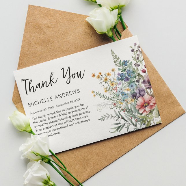 Memorial Dankeschön-Karte für Elegante Wildblume Dankeskarte (Von Creator hochgeladen)