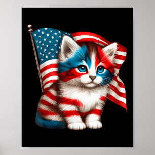 Memorial Day Cat Funny Kitten 4. Juli US-Flagge Poster