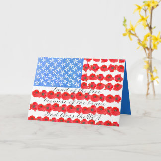 Memorial Day Flag Poppy Flowers God Bless USA Karte