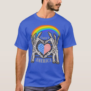 Memorial Day Rainbow American Flag LGBTQ Skelett  T-Shirt