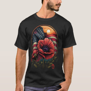 Memorial Day Red Poppy Blume USA Flag 4. Juli T-Shirt