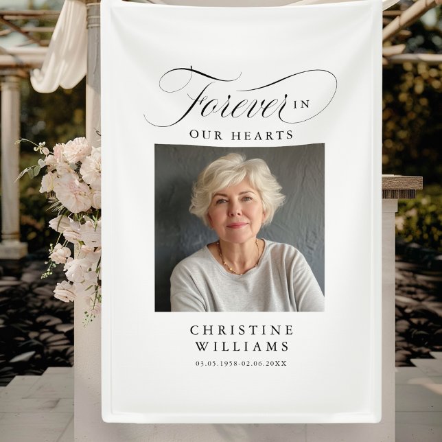 Memorial "Forever in our Hearts", Name, Foto Banner (Banner
"Forever in our Hearts" In loving, Memory Banner. Elegant, script font, with photo & name.)