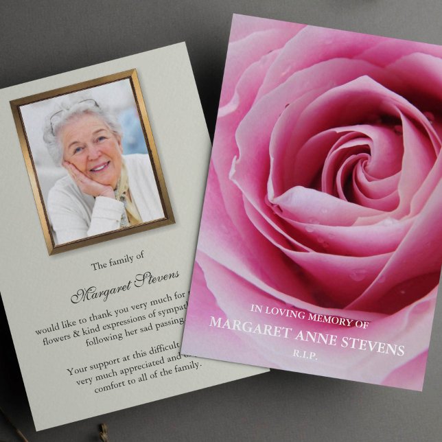 Memorial Foto Beileid Beerdigung Danke Karte (Pink Sugar Rose Sympathy Memorial Funeral Thank You Card)
