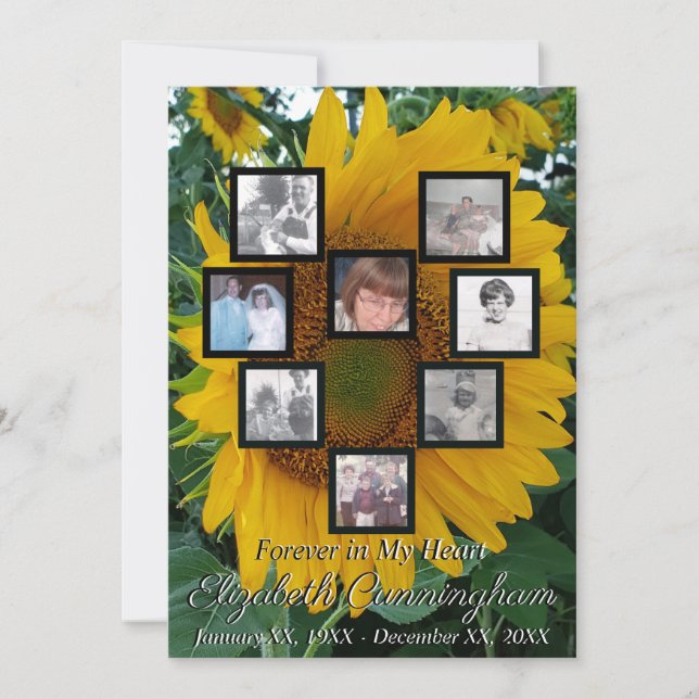 Memorial Foto Collage Herzstück auf Sonnenblumen F Einladung (Vorderseite)