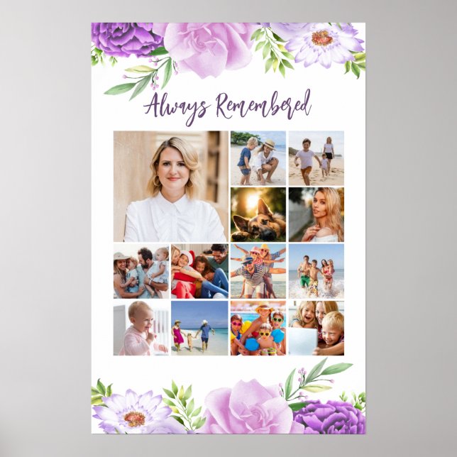 Memorial Foto Collage Lila Pink Blume Poster (Vorne)