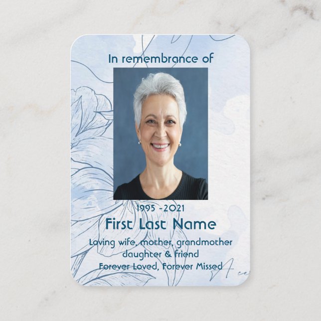 Memorial Foto Custom Blue Foliage Blumengarten Visitenkarte (Rückseite)
