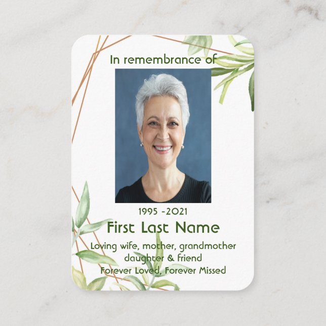 Memorial Foto Custom Greenerage Foliage Pflanze Ar Visitenkarte (Rückseite)