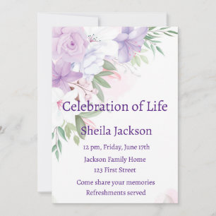 Memorial Foto Custom Lila White Roses Blume Einladung