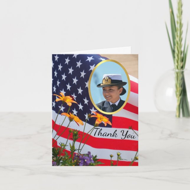 Memorial-Foto Dankeschön-Karte mit Flag Dankeskarte (Vorderseite)