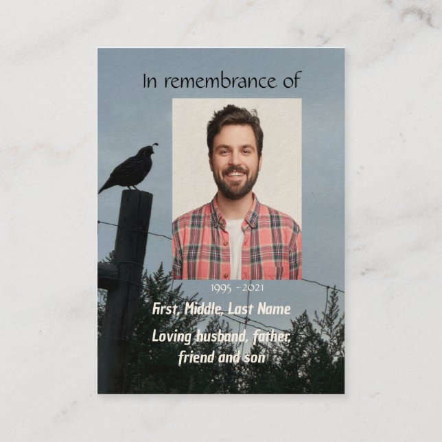 Memorial Foto Gebet California Quail Bird Visitenkarte (Rückseite)