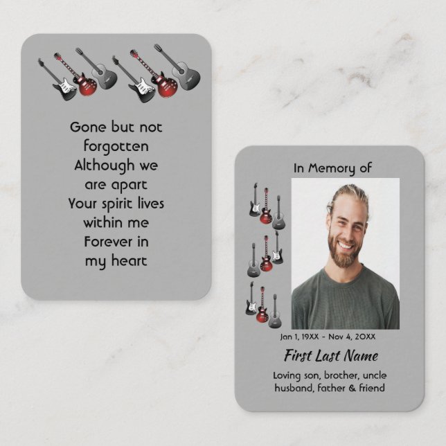 Memorial Foto Gebet Musiker Gitarre Musik Visitenkarte (Vorne/Hinten)