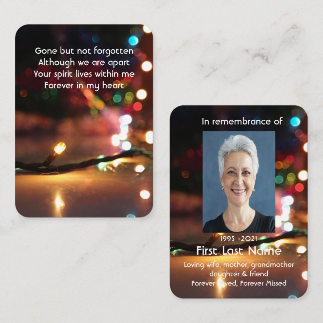 Memorial Foto Gebet Weihnachtsbeleuchtung Visitenkarte (Vorne/Hinten)