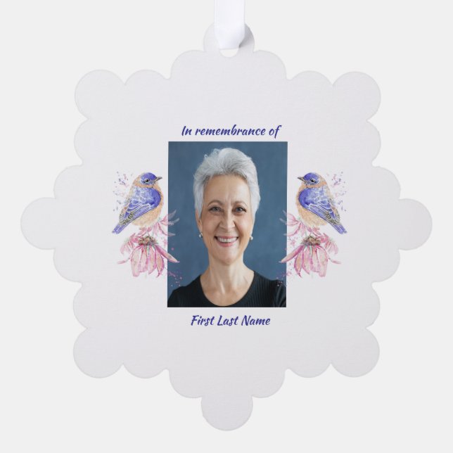 Memorial Foto Geem Bluebird Garden Bird Ornament Karte (Rückseite)