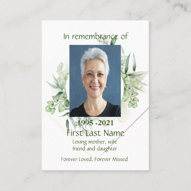Memorial Foto Grün Blätter Botanische Grüne Bus Visitenkarte (Rückseite)