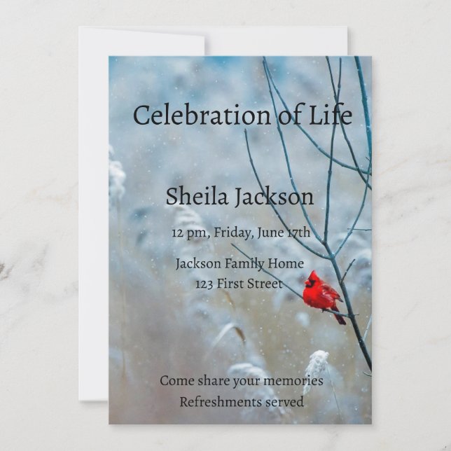 Memorial Foto Kardinal Rote Vogelbäume Einladung (Vorderseite)