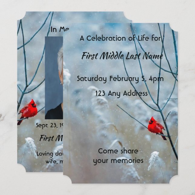 Memorial Foto Keepake Kardinal Red Bird Einladung (Vorne/Hinten)