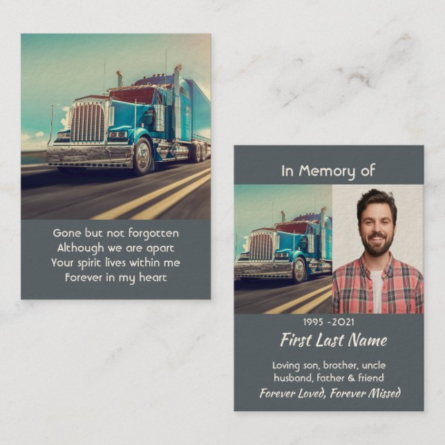 Memorial Foto Keepake Semi Truck Trailer Visitenkarte (Vorne/Hinten)