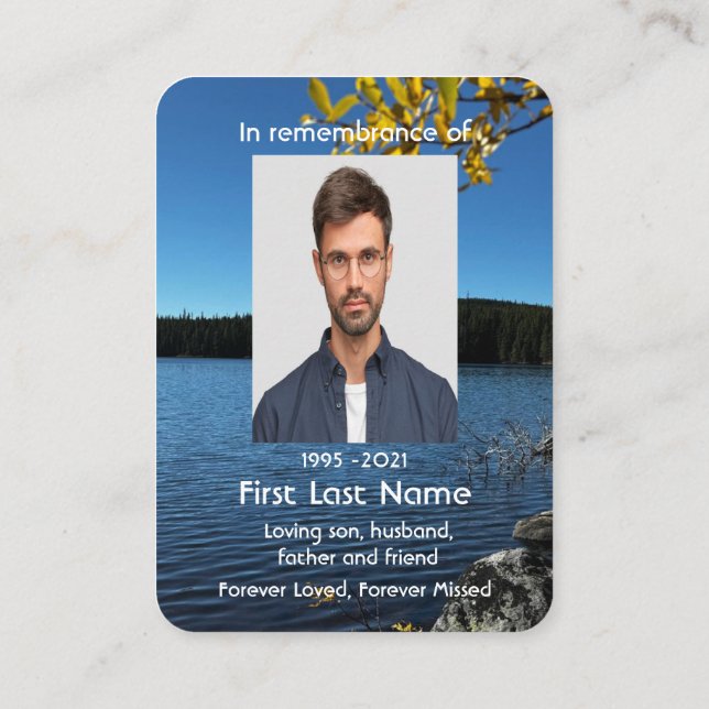 Memorial Foto Lake Trees Pocket Keepake Visitenkarte (Rückseite)