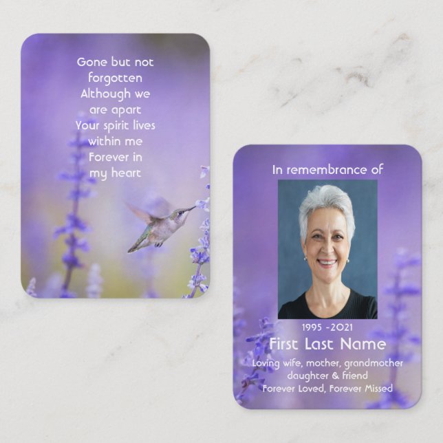 Memorial Foto Lavender Hummingbird Visitenkarte (Vorne/Hinten)