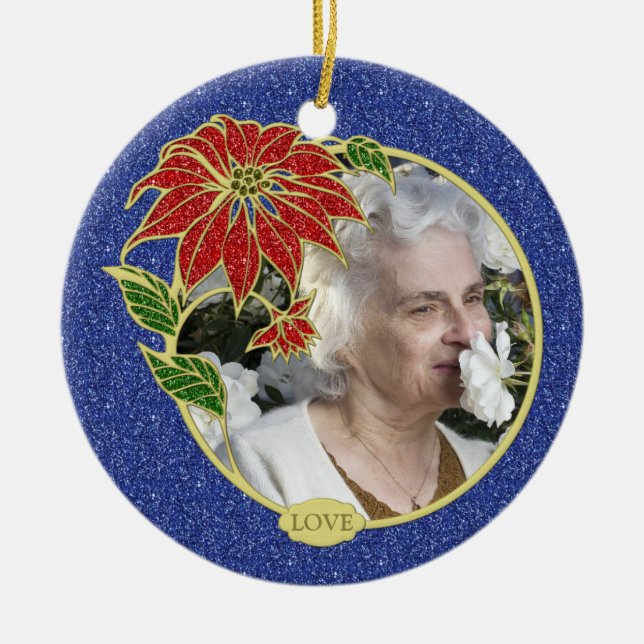 Memorial Foto Poinsettia Blume Weihnachten Keramikornament (Vorne)