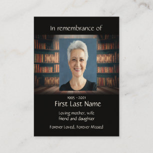 Memorial Foto Prayer Bibliothek Bücher lesen Visitenkarte