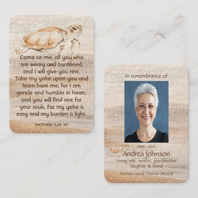 Memorial Foto Prayer Sandy Beach Turtle Visitenkarte (Vorne/Hinten)