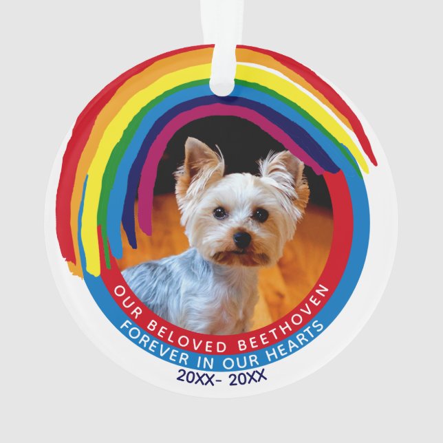 Memorial Foto Regenbogenbrücke für immer Herz Ornament (Rückseite)
