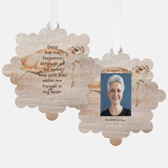 Memorial Foto Sandy Beach Sea Turtle Ornament Karte (Vorderseite/Rückseite)