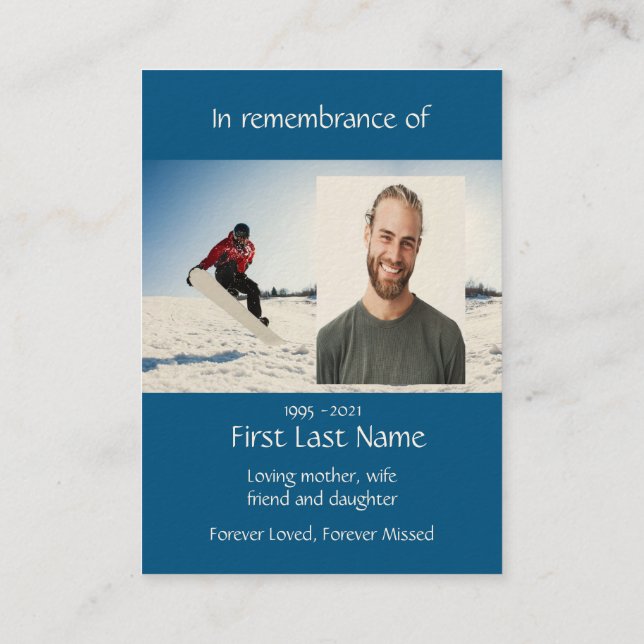 Memorial Foto Snowboarder Visitenkarte (Rückseite)