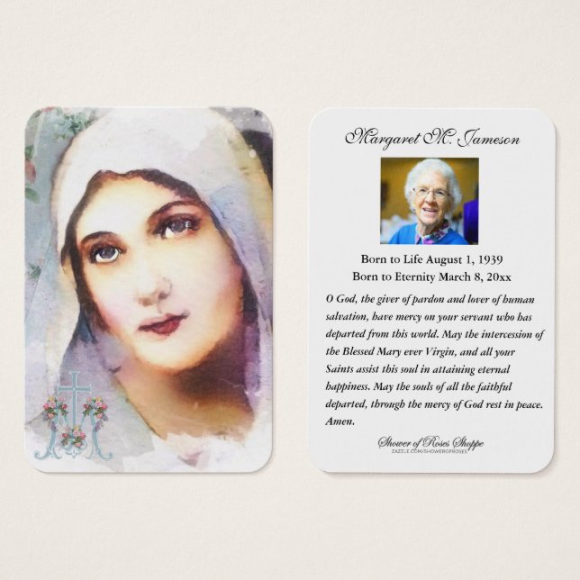 Mémorial funéraire catholique Vierge Marie Carte S (Devant & derrière)