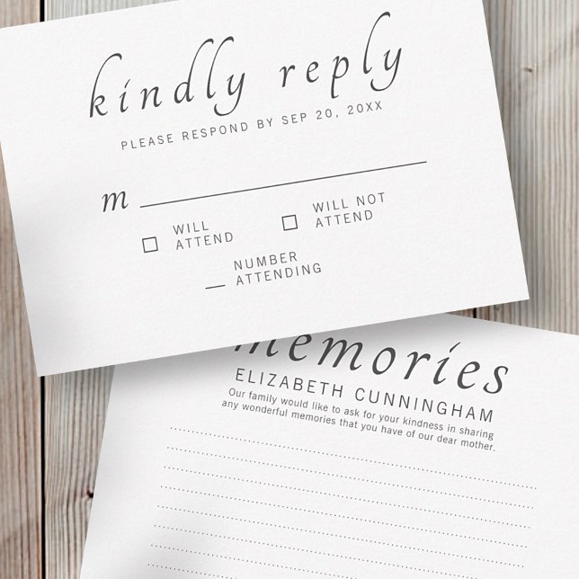 Memorial Funeral Classic Memories Kindly Reply RSVP Karte (Von Creator hochgeladen)