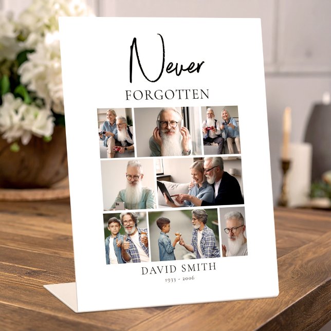 Memorial Funeral Minimalist Photo Collage Sockelschild (Memorial Funeral Minimalist Photo Collage Pedestal Sign, Loss of Dad Gift)