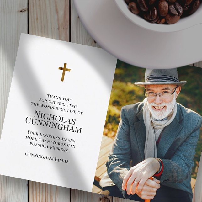 Memorial Funeral Modern and Simple Cross Photo Dankeskarte (Von Creator hochgeladen)