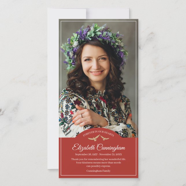 Memorial Funeral Monogram Birds Classic Foto Dankeskarte (Vorderseite)