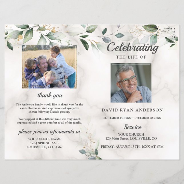 Memorial Funeral Order of Service Marble Programm (Vorderseite)