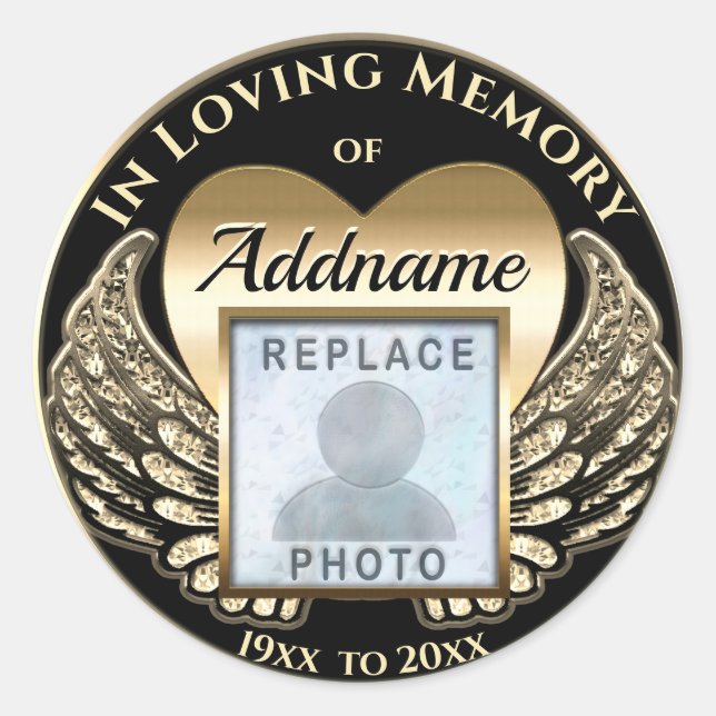 Memorial für das Gold Heart Foto Runder Aufkleber (Vorderseite)