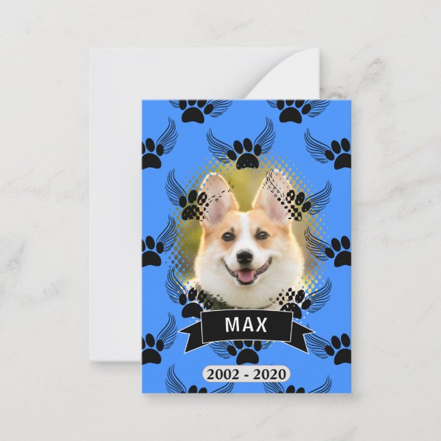 Memorial für Dog Pet Custom Blue Mitteilungskarte (Vorderseite)