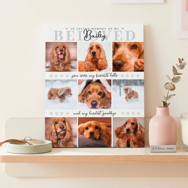 Memorial Halten Sie Custom Dog Cat Foto Collage fü Fotoplatte (In loving memory of dog pet memorial custom photo collage plaque)