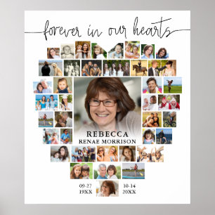 Memorial Heart Shaped 40 Foto Collage Script Poster